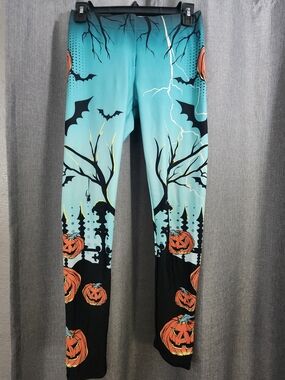 Fierce Designs Aqua Halloween Pumpkin Leggings
